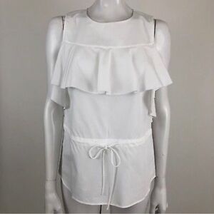 Banana Republic XS White Ruffle Front Poplin Top